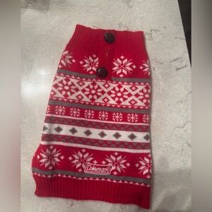 Red white Coleman holiday Christmas  Snowflake Button-Up dog pet Sweater Sz xs